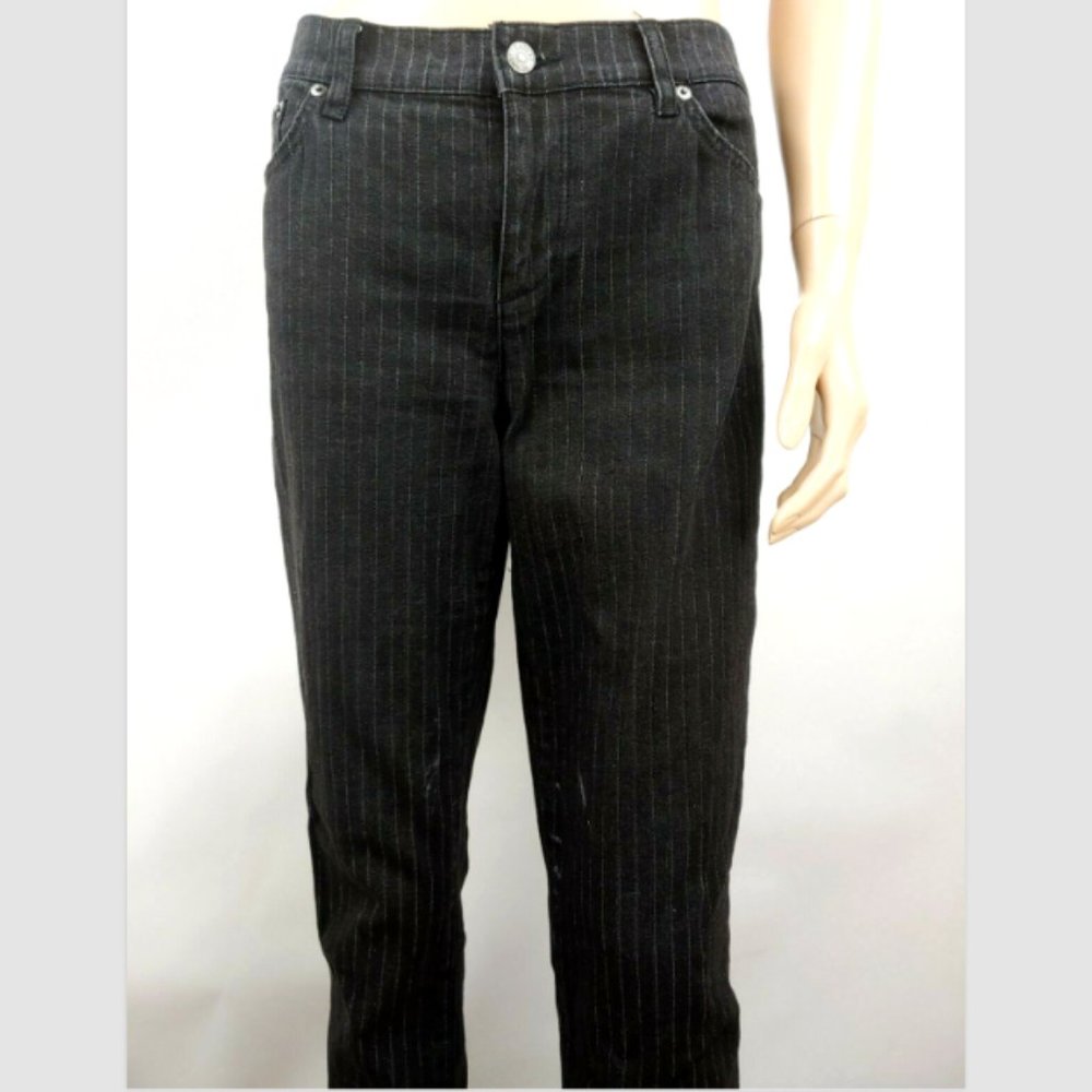 Lauren Jeans Black Railroad Stripe Straight Leg Jeans Size 10